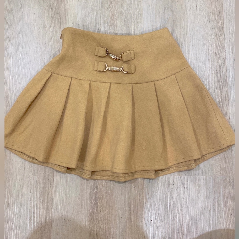 Yellow Brown Pleated Skirt